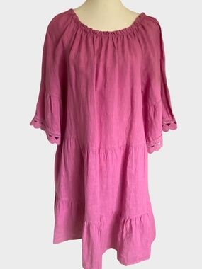 Terzo Millennio Pink Italian Linen Tier Summer Beach Mini Dress-Sz-L